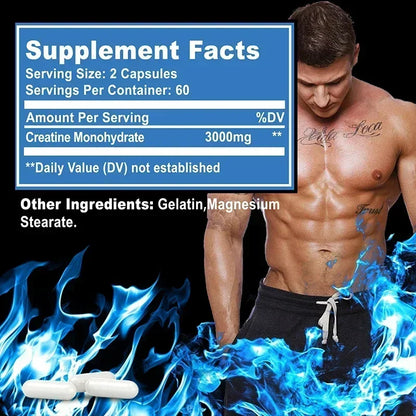 Creatine Monohydrate - Sports Supplement To Help Support Muscle Growth,Improves Performance - 120 Capsules ﻿